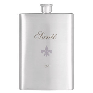 French Purple Fleur de Lis Santé Wedding Favour Hip Flask