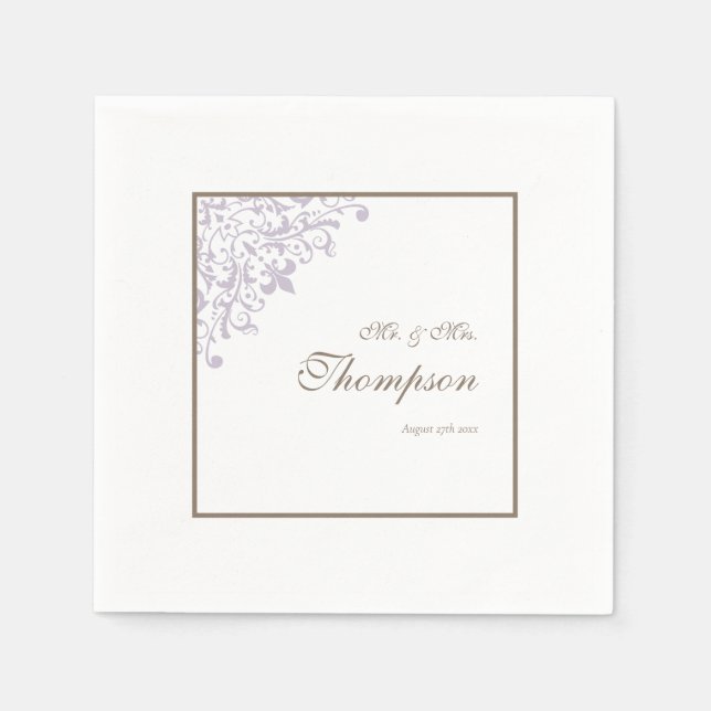 French Purple Fleur de Lis Wedding Reception Napkin (Front)