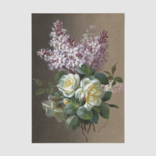 French Purple Lilac White Rose Botanical Floral Tissue Paper