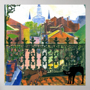 French Quarter Balcony Dachshund 7 Cat Poster