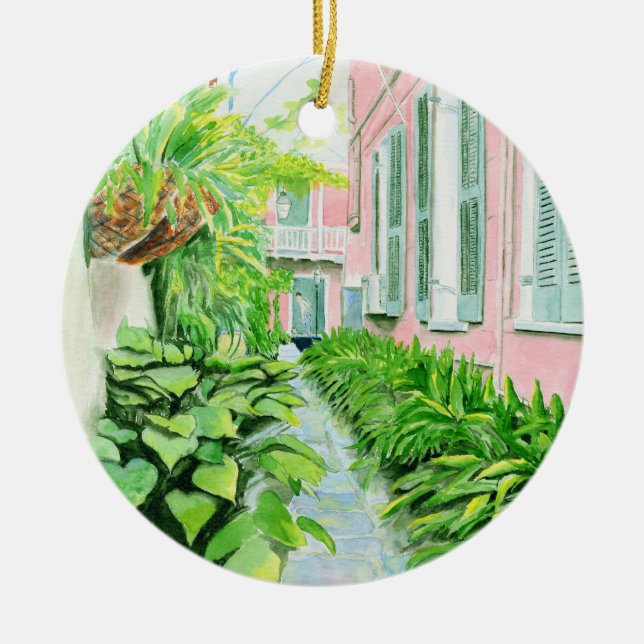 French Quarter Courtyard Ceramic Ornament (Front)