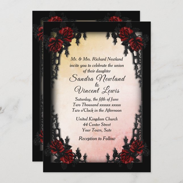  French Quarter Goth Creamy Peach Victorian Invitation (Front/Back)