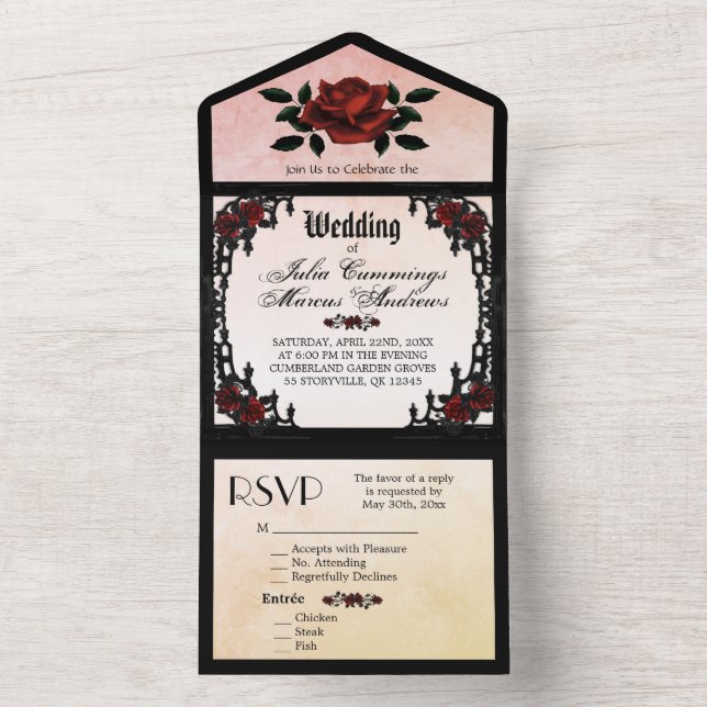 French Quarter Goth Elegant Creamy Peach  All In One Invitation (Inside)