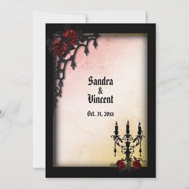 French Quarter Gothic Peach Accent Wedding Theme Invitation (Back)