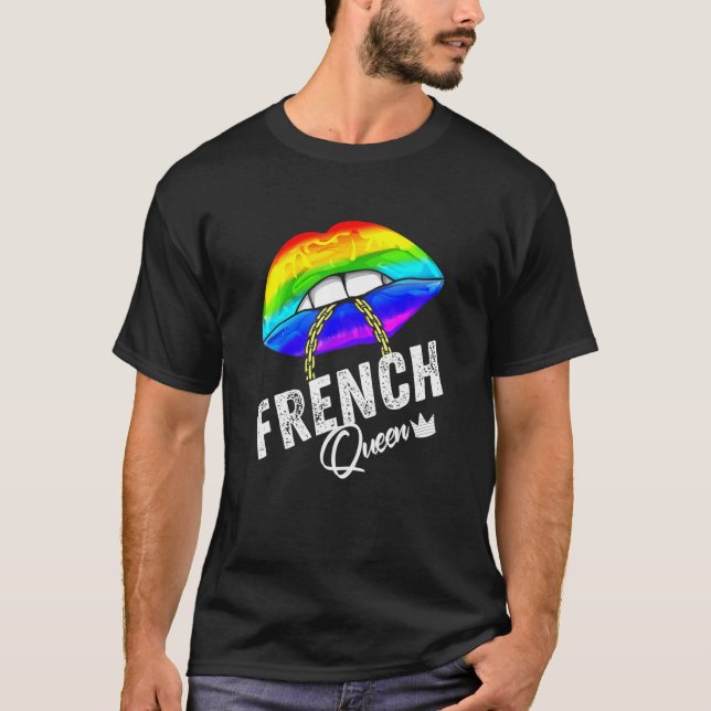 French Queen Lgbtq Gay Pride Flag Lips Rainbow Men T-Shirt (Front)