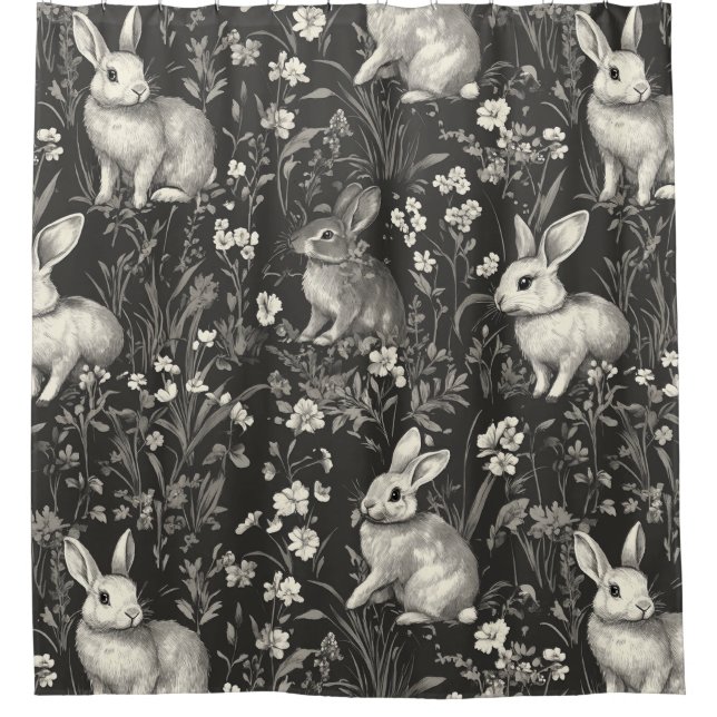 French Rabbit Toile in Black Floral Pattern (Front)