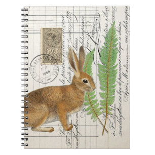 French Rabbit with Ferns Spiral Journal Notebook