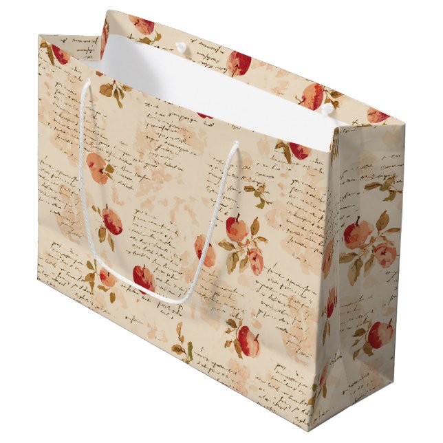 French Red Apples Bridal Shower Large Gift Bag (Front Angled)