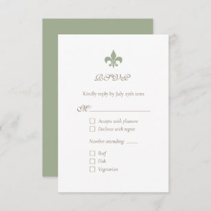 French Regency Green Fleur de Lis Chic RSVP Card