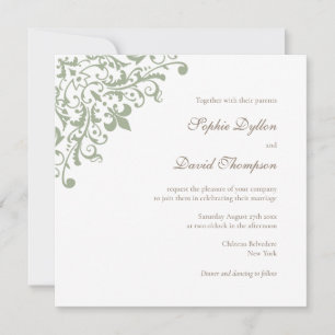 French Regency Green Fleur de Lis Square Invitation
