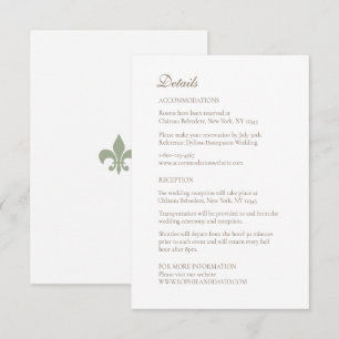 French Regency Green Fleur de Lis Wedding Details Enclosure Card