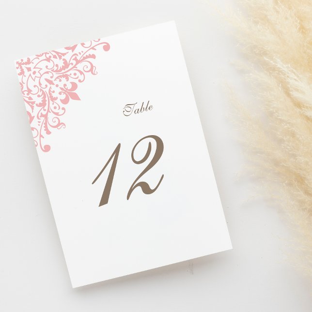 French Regency Pink Fleur de Lis Pattern Wedding  Table Number (Creator Uploaded)
