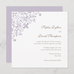 French Regency Purple Fleur de Lis Pattern Square Invitation