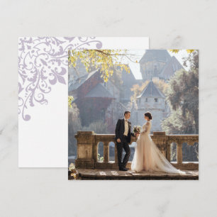 French Regency Purple Fleur de Lis Wedding Photo Thank You Card