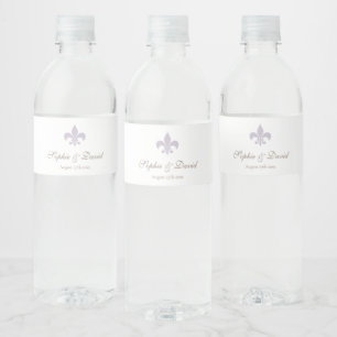 French Regency Purple Fleur de Lis Wedding  Water Bottle Label