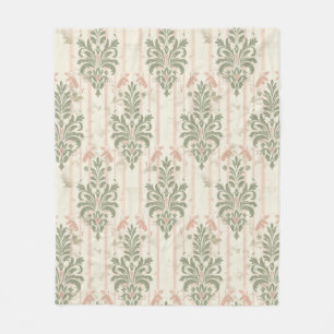 French Retro Damask Stripe Pattern – Vintage Sage  Fleece Blanket