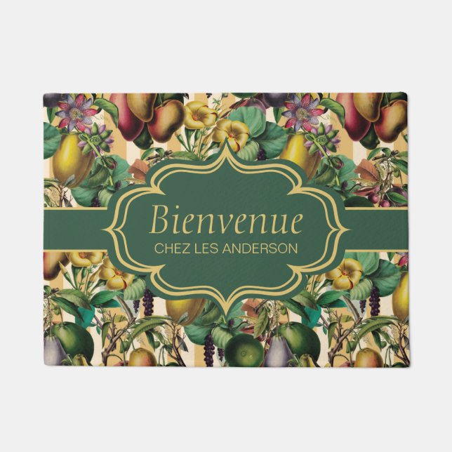 French Retro Floral Bienvenue Doormat (Front)