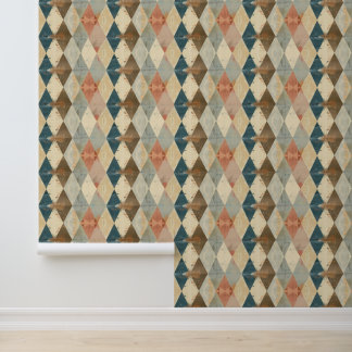 French Retro Harlequin Diamond Wallpaper