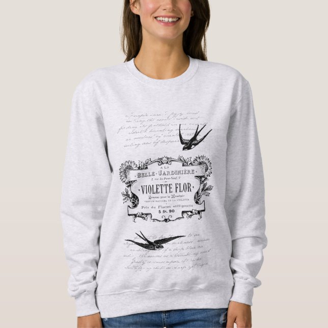 French Retro Violet Perfume Label Text Design Sweatshirt (Front)