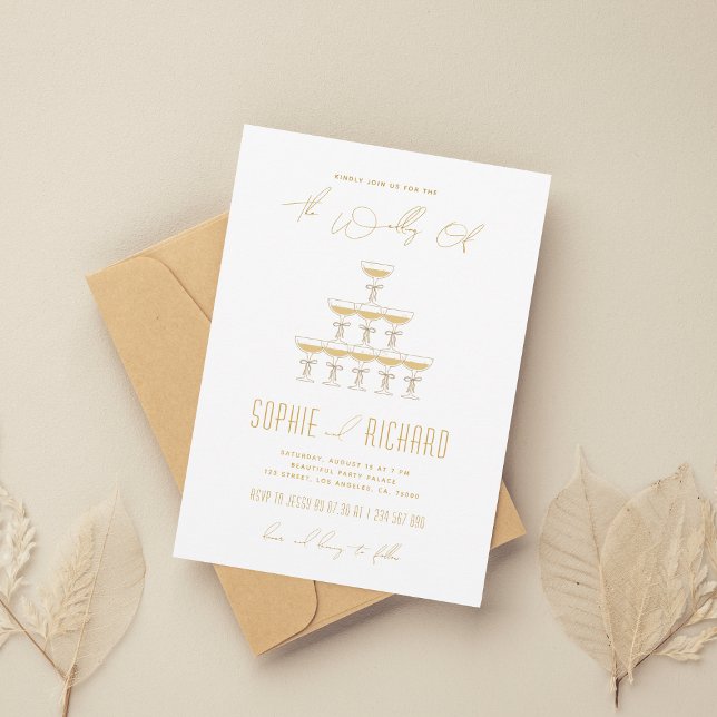 French Ribbon Champagne Tower Fountain Wedding Invitation (Creator Uploaded)