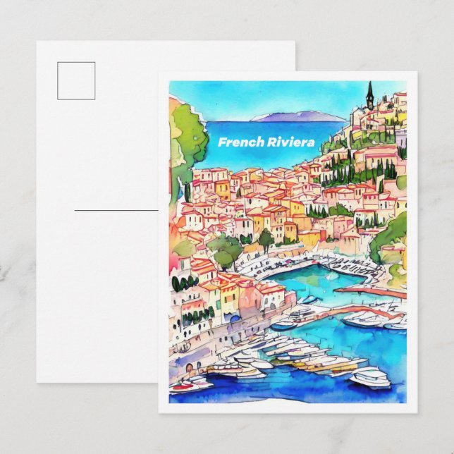 French Riviera Art Vintage Illustration Travel Postcard (Front/Back)