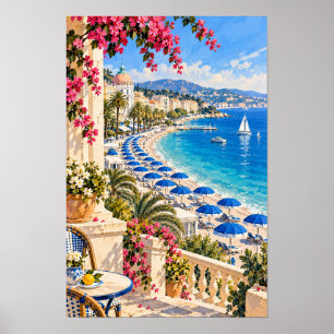 French Riviera Coastal Promenade and Beach Wall Ar Poster