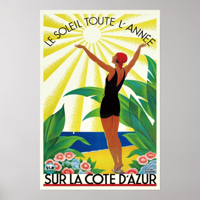 French Riviera Cote D'Azur Vintage Travel Poster (Front)