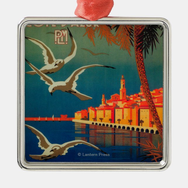 French Riviera Travel Poster # 1 Metal Ornament (Front)