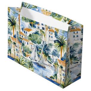 French Riviera Tropical Palm Trees Birthday Large Gift Bag