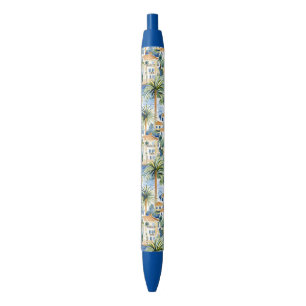 French Riviera Tropical Palm Trees Black Ink Pen