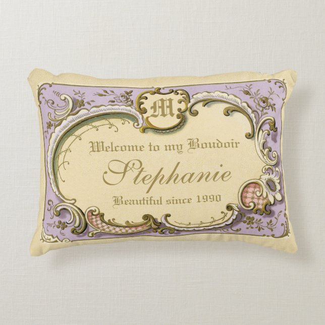 French Rococo Boudoir Elegant Frame Gold Lilac Accent Pillow (Front)