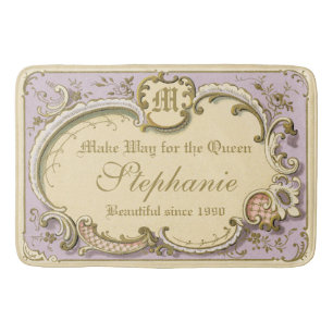 French Rococo Boudoir Elegant Frame Gold Lilac Bath Mat