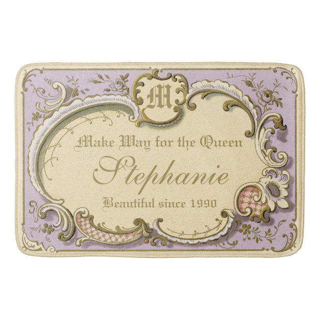 French Rococo Boudoir Elegant Frame Gold Lilac Bath Mat (Front)