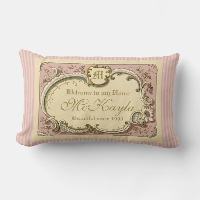 French Rococo Boudoir Elegant Frame Gold Pink Lumbar Pillow (Front)