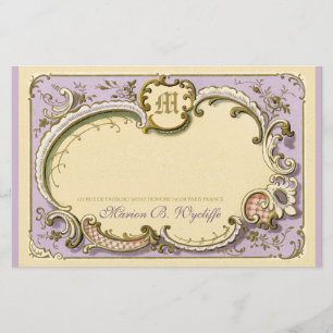 French Rococo Elegant Frame Antique Gold Lilac Stationery