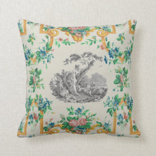 French Rococo François Boucher Vignette Pattern Throw Pillow