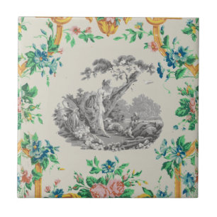 French Rococo François Boucher Vignette Pattern Tile