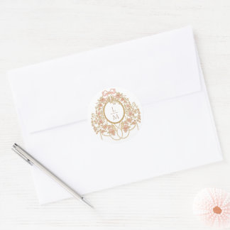 French Rococo Rose Monogram Wedding Classic Round Sticker