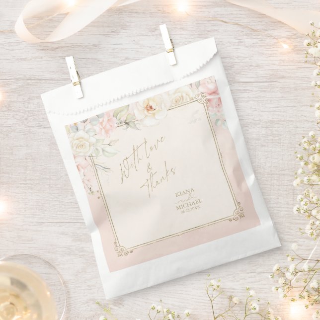 French Romance Wedding Floral Frame Blush ID870 Favour Bag (Clipped)