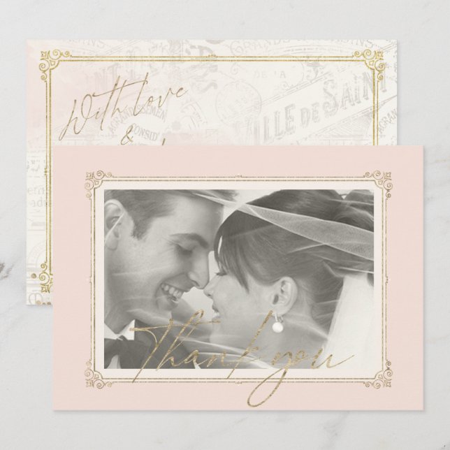 French Romance Wedding Thank You Blush ID870 Card (Front/Back)