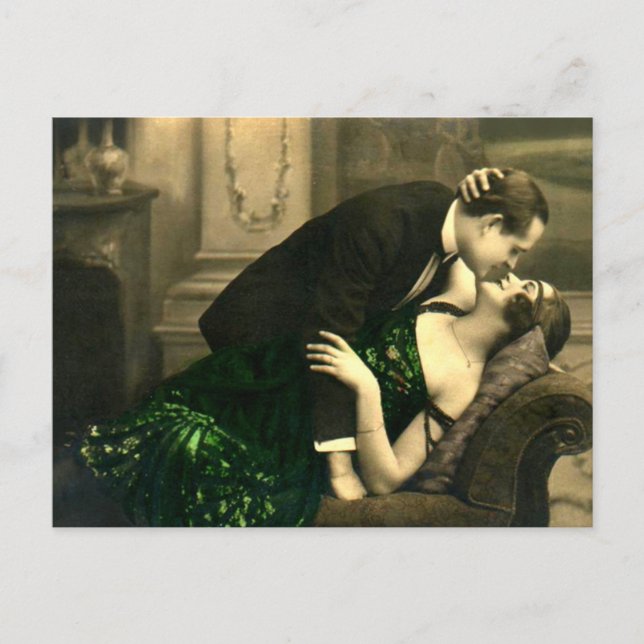 French Romantic Love Kiss Vintage Postcard (Front)