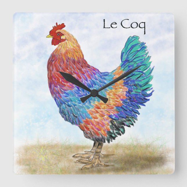French  Rooster Acrylic Wall Clock (Front)
