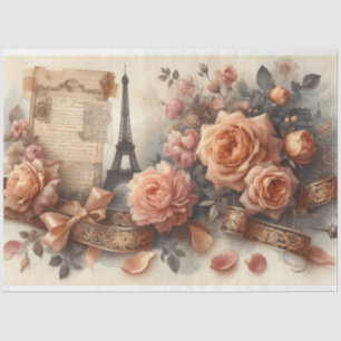French Roses Eiffel Tower Romance Decoupage Tissue Paper