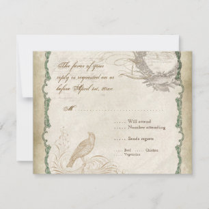 French Roses Love Birds Vintage Lace - Aqua Blue RSVP Card