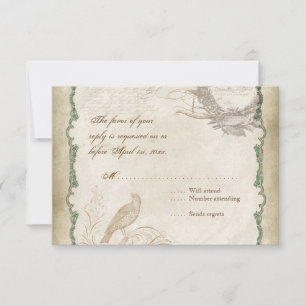 French Roses Love Birds Vintage Lace - Mocha RSVP Card