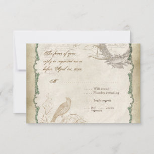 French Roses Love Birds Vintage Lace - Mocha RSVP Card