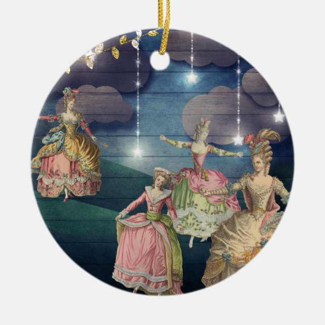 French Royals Dancing Under the Twinkling Lights Ceramic Ornament (Front)