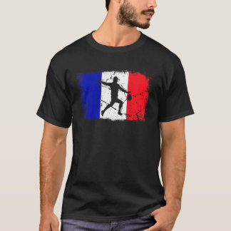 French Rugby Player Ball On Distressed France Flag T-Shirt