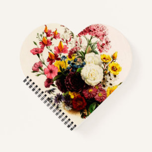 French Rustic Flowers Heart Shaped Notebook