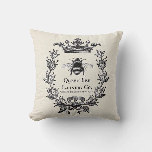 French rustic Queen Bee Throw Pillow (Front)